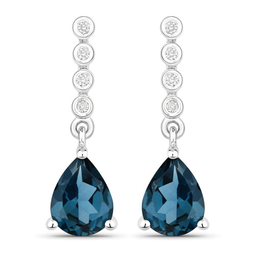 Earrings-2.36 Carat Genuine London Blue Topaz and Lab Grown Diamond .925 Sterling Silver Earrings