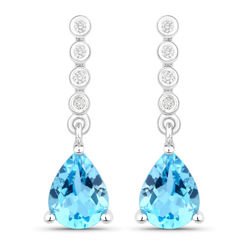 Earrings-2.36 Carat Genuine Swiss Blue Topaz and Lab Grown Diamond .925 Sterling Silver Earrings