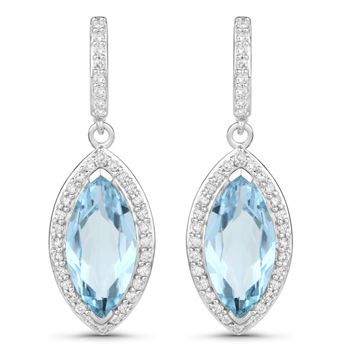 Earrings-5.53 Carat Genuine Aquamarine and White Diamond 14K White Gold Earrings