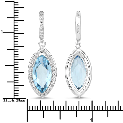 5.53 Carat Genuine Aquamarine and White Diamond 14K White Gold Earrings