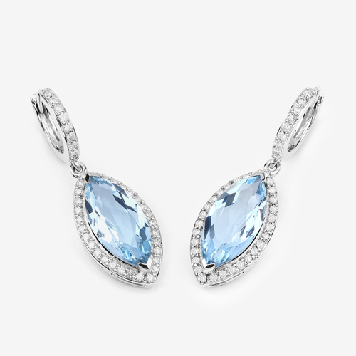 5.53 Carat Genuine Aquamarine and White Diamond 14K White Gold Earrings