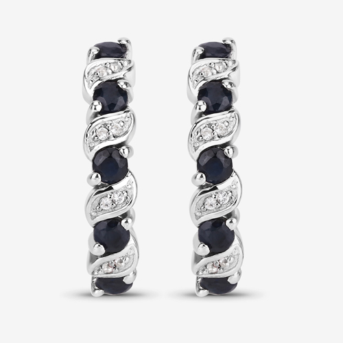 1.28 Carat Genuine Blue Sapphire and White Topaz .925 Sterling Silver Earrings
