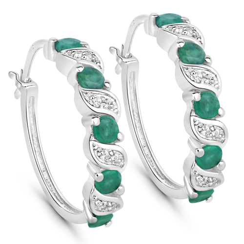Emerald-1.08 Carat Genuine Emerald and White Topaz .925 Sterling Silver Earrings