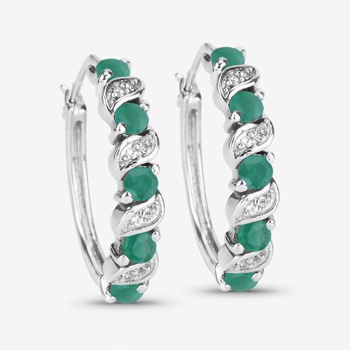 1.08 Carat Genuine Emerald and White Topaz .925 Sterling Silver Earrings