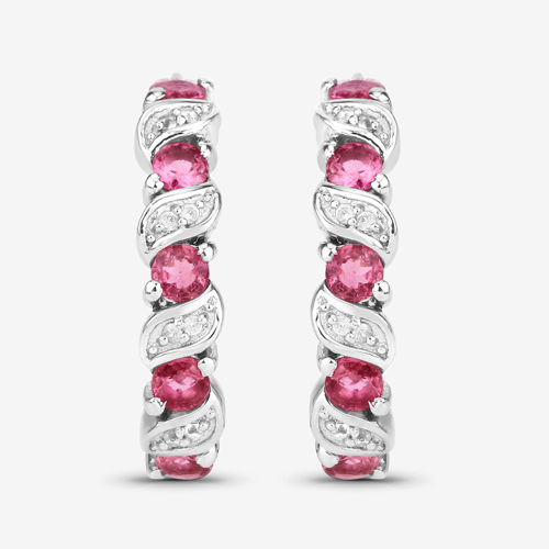 1.28 Carat Genuine Pink Tourmaline and White Topaz .925 Sterling Silver Earrings