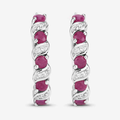 1.38 Carat Genuine Ruby and White Topaz .925 Sterling Silver Earrings