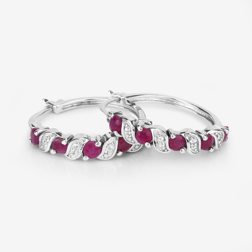 1.38 Carat Genuine Ruby and White Topaz .925 Sterling Silver Earrings