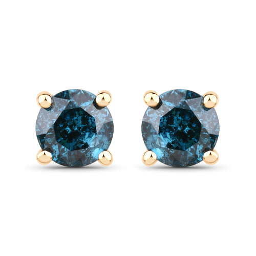 Earrings-0.66 Carat Genuine Blue Diamond 14K Yellow Gold Earrings