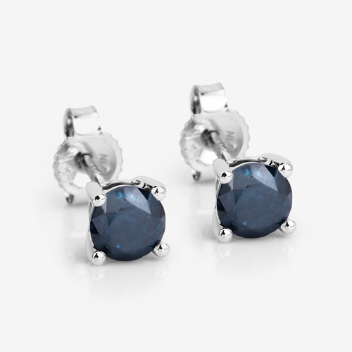 0.66 Carat Genuine Blue Diamond 14K White Gold Earrings