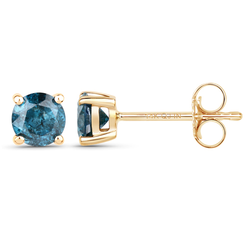 0.66 Carat Genuine Blue Diamond 14K Yellow Gold Earrings