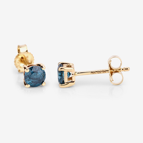 0.74 Carat Genuine Blue Diamond 14K Yellow Gold Earrings