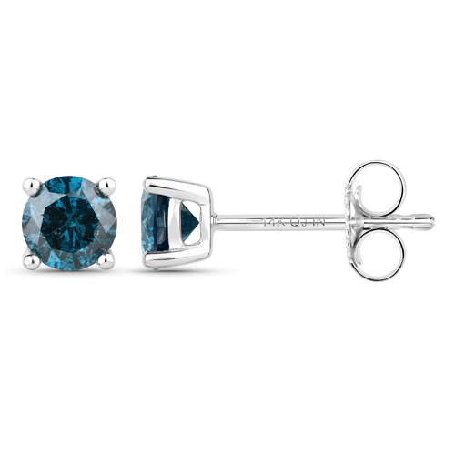 0.74 Carat Genuine Blue Diamond 14K White Gold Earrings