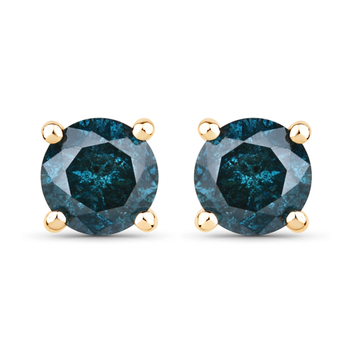 Earrings-0.74 Carat Genuine Blue Diamond 14K Yellow Gold Earrings