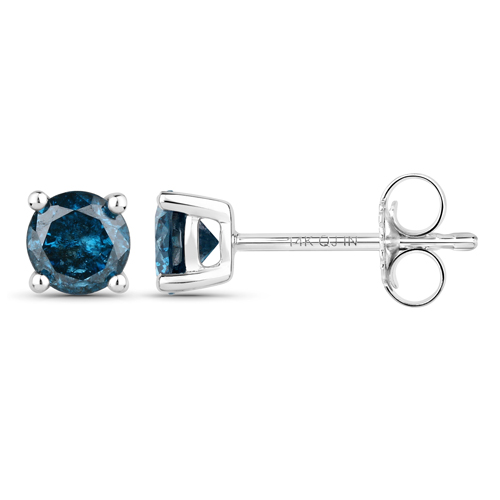 0.78 Carat Genuine Blue Diamond 14K White Gold Earrings