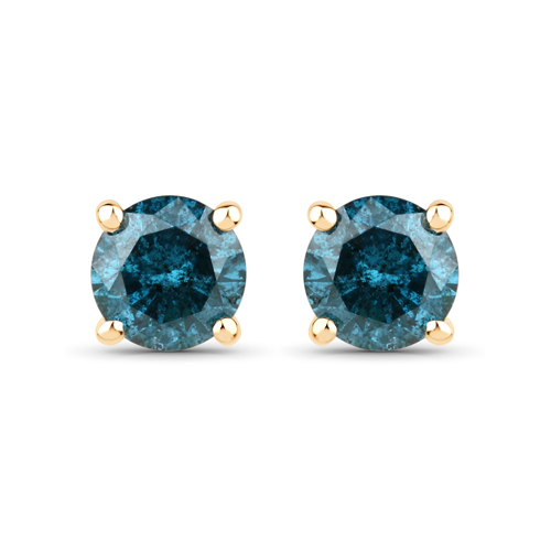 Earrings-0.78 Carat Genuine Blue Diamond 14K Yellow Gold Earrings