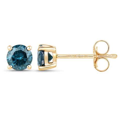 0.78 Carat Genuine Blue Diamond 14K Yellow Gold Earrings