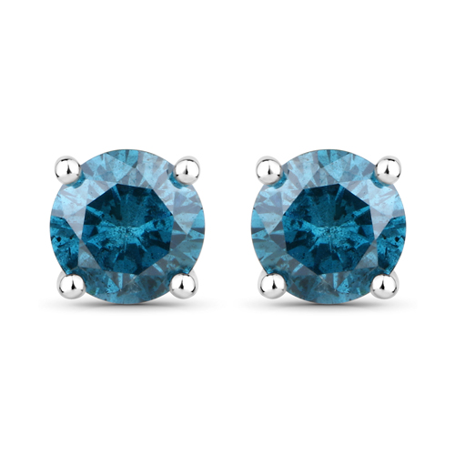 Earrings-0.82 Carat Genuine Blue Diamond 14K White Gold Earrings