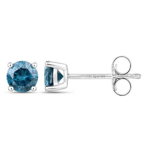 0.82 Carat Genuine Blue Diamond 14K White Gold Earrings