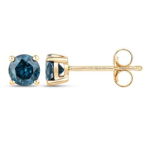 0.82 Carat Genuine Blue Diamond 14K Yellow Gold Earrings