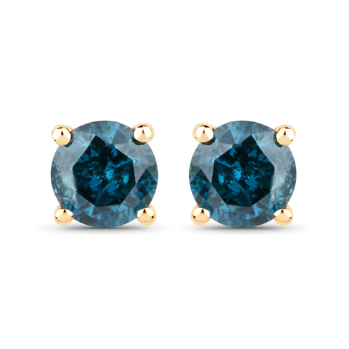 Earrings-0.82 Carat Genuine Blue Diamond 14K Yellow Gold Earrings