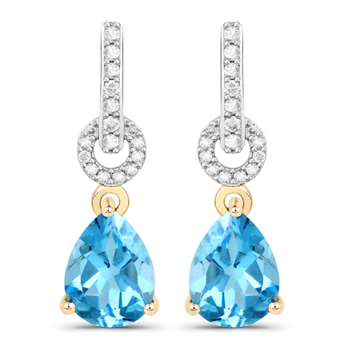 Earrings-2.71 Carat Genuine Sky Blue Topaz and White Diamond 10K Yellow Gold Earrings