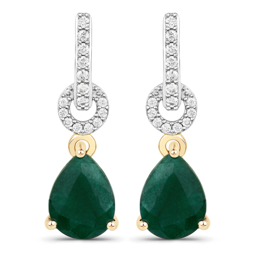 Emerald-2.31 Carat Dyed Emerald and White Diamond 10K Yellow Gold Earrings