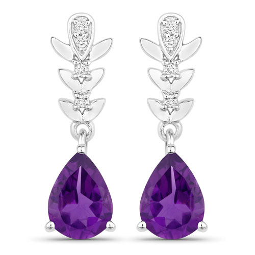 Amethyst-2.07 Carat Genuine Amethyst and Lab Grown Diamond .925 Sterling Silver Earrings