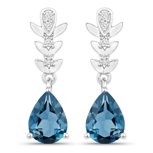 Earrings-2.37 Carat Genuine London Blue Topaz and Lab Grown Diamond .925 Sterling Silver Earrings
