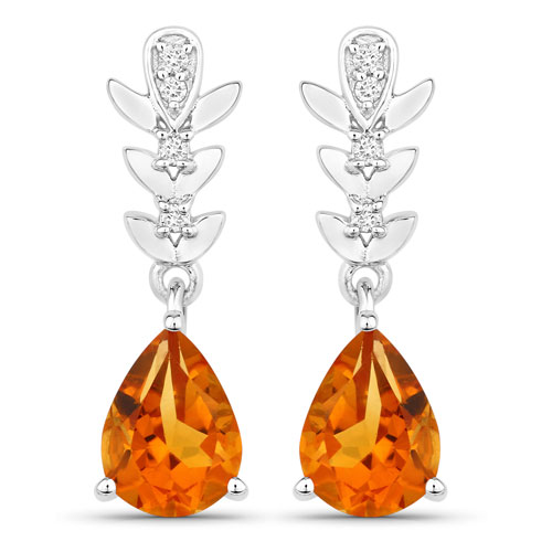 Citrine-1.87 Carat Genuine Madeira Citrine and Lab Grown Diamond .925 Sterling Silver Earrings