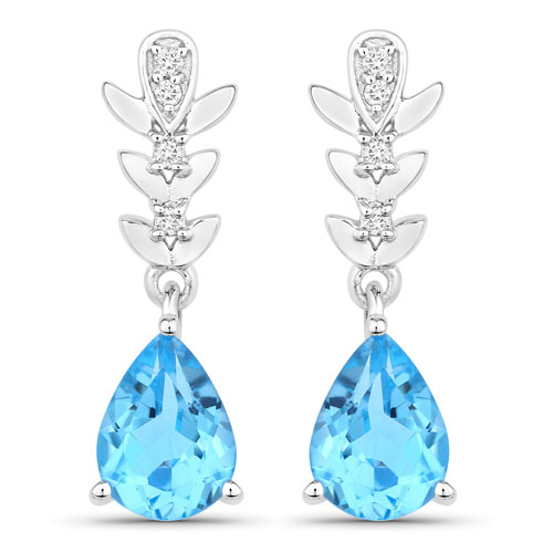 Earrings-2.37 Carat Genuine Swiss Blue Topaz and Lab Grown Diamond .925 Sterling Silver Earrings