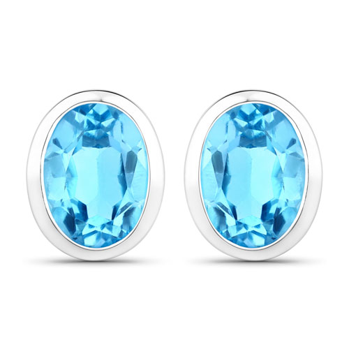 Earrings-4.00 Carat Genuine Swiss Blue Topaz .925 Sterling Silver Earrings