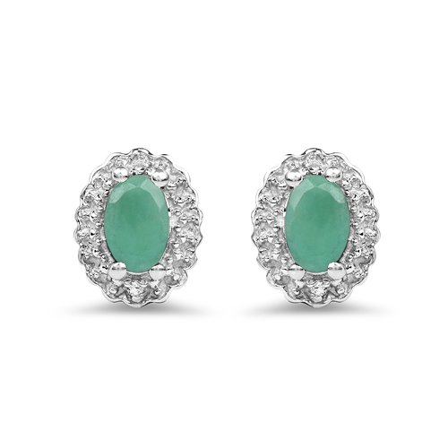 Emerald-0.86 Carat Genuine Emerald & White Topaz .925 Sterling Silver Earrings