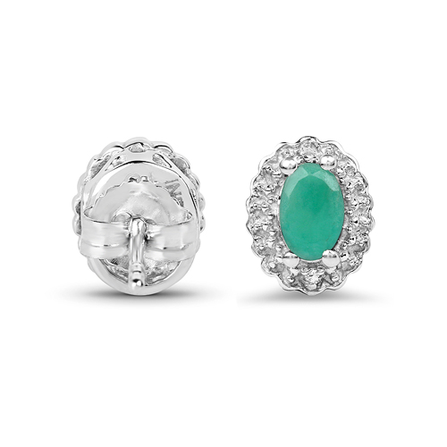 0.86 Carat Genuine Emerald & White Topaz .925 Sterling Silver Earrings
