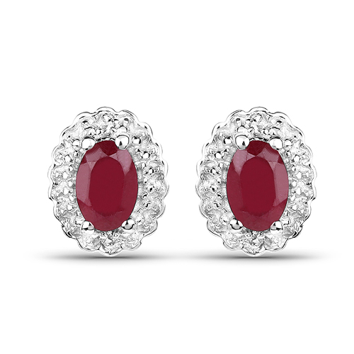 Earrings-1.00 Carat Glass Filled Ruby and White Topaz .925 Sterling Silver Earrings