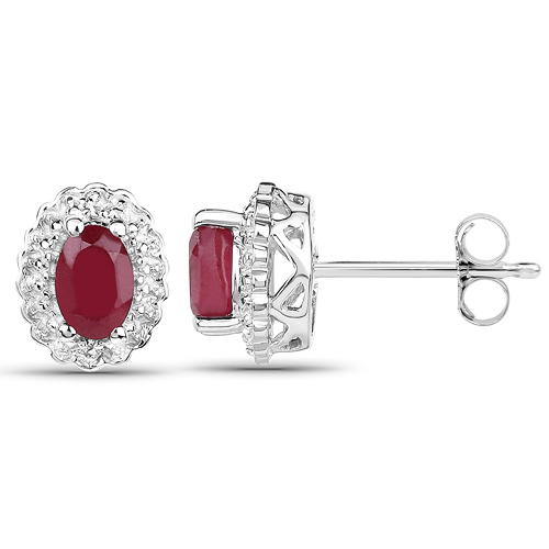 1.00 Carat Glass Filled Ruby and White Topaz .925 Sterling Silver Earrings