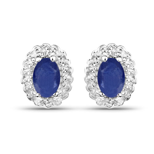 Earrings-1.12 Carat Glass Filled Sapphire and White Topaz .925 Sterling Silver Earrings