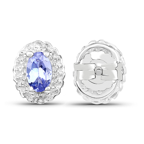 0.90 Carat Genuine Tanzanite and White Topaz .925 Sterling Silver Earrings