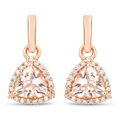 Earrings-0.82 Carat Genuine Morganite And White Diamond 10K Rose Gold Earrings