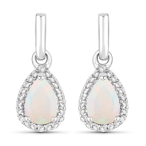 Opal-0.63 Carat Genuine Ethiopian Opal and Created White Sapphire .925 Sterling Silver Earrings