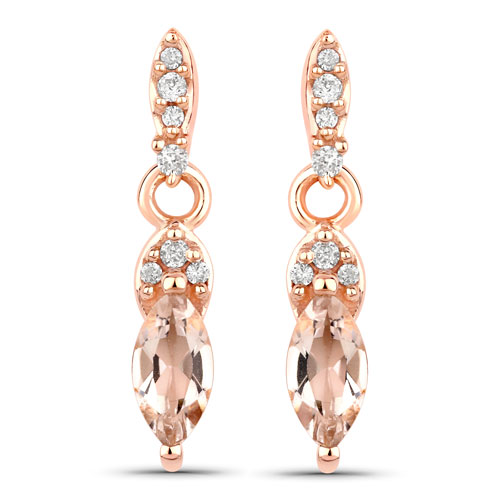 Earrings-0.46 Carat Genuine Morganite and White Diamond 10K Rose Gold Earrings