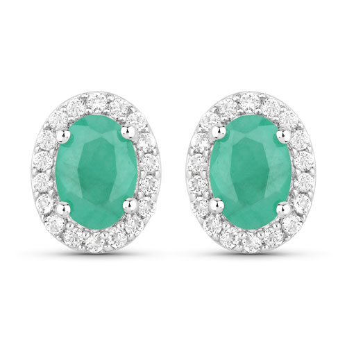 Emerald-1.39 Carat Genuine Emerald and White Topaz .925 Sterling Silver Earrings