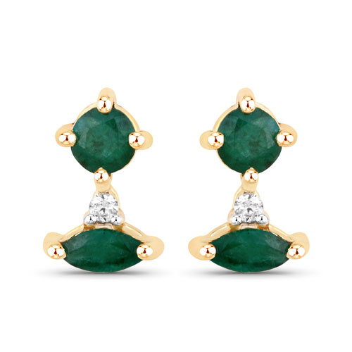 Emerald-0.36 Carat Genuine Emerald and White Diamond 14K Yellow Gold Earrings