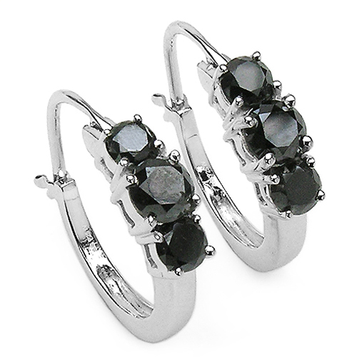 Earrings-2.00 Carat Genuine Black Diamond .925 Sterling Silver Earrings