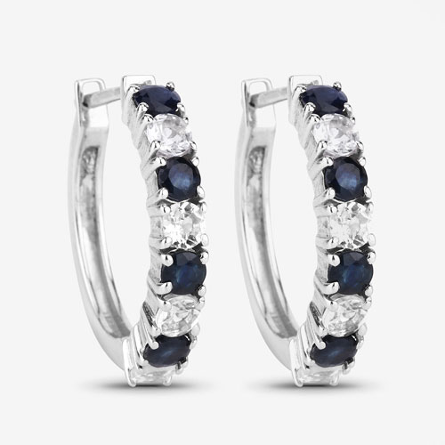 1.92 Carat Genuine Blue Sapphire and White Topaz .925 Sterling Silver Earrings