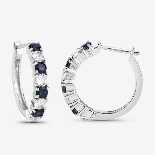 1.92 Carat Genuine Blue Sapphire and White Topaz .925 Sterling Silver Earrings