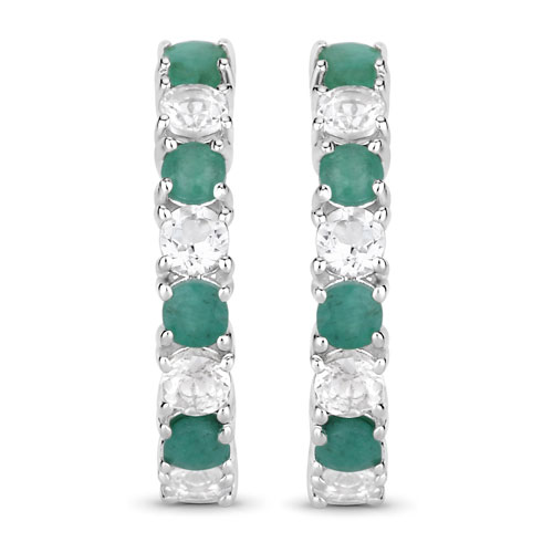Emerald-1.68 Carat Genuine Emerald and White Topaz .925 Sterling Silver Earrings
