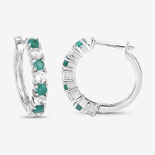 1.68 Carat Genuine Emerald and White Topaz .925 Sterling Silver Earrings
