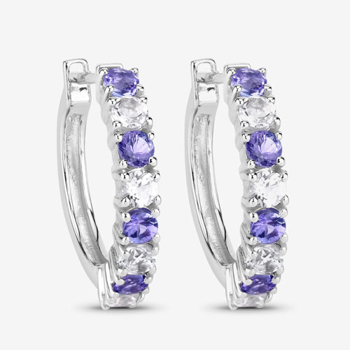 1.68 Carat Genuine Tanzanite and White Topaz .925 Sterling Silver Earrings