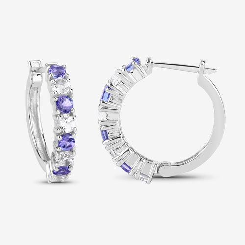1.68 Carat Genuine Tanzanite and White Topaz .925 Sterling Silver Earrings