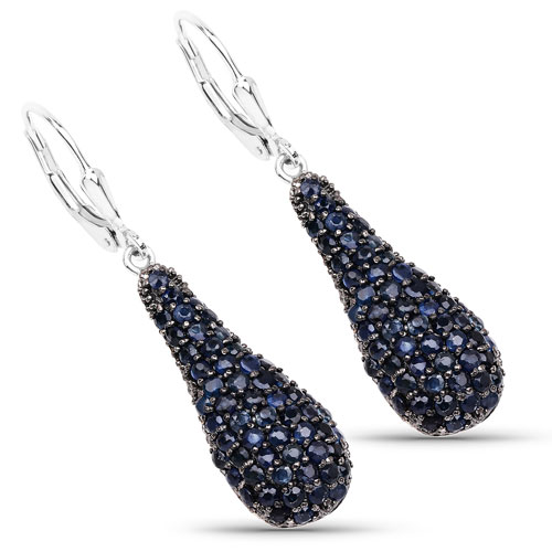 3.42 Carat Genuine Blue Sapphire .925 Sterling Silver Earrings